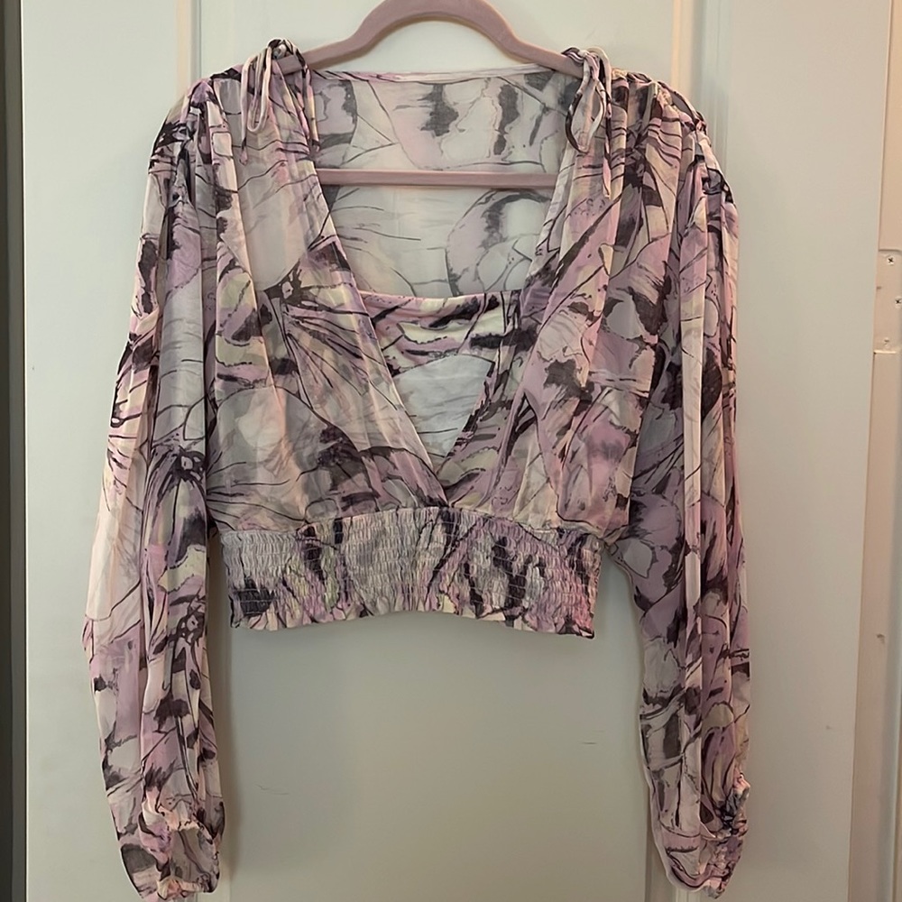 Anthropologie Purple and White long sleeve Blouse small
